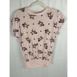 New York Knit Works Womens Small 80's Pink Bears Print Elastic Waist Shirt